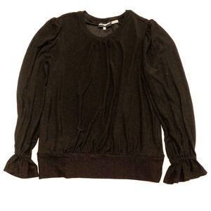Karl Lagerfeld Blouse Metallic Black‎ Party Sparkly Ruffled Cuff Women's Medium